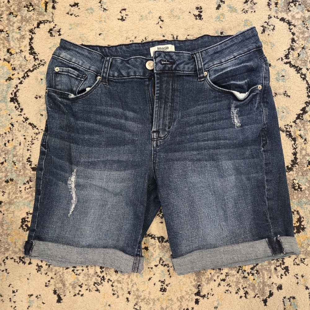 Kensie long length cuffed denim shorts